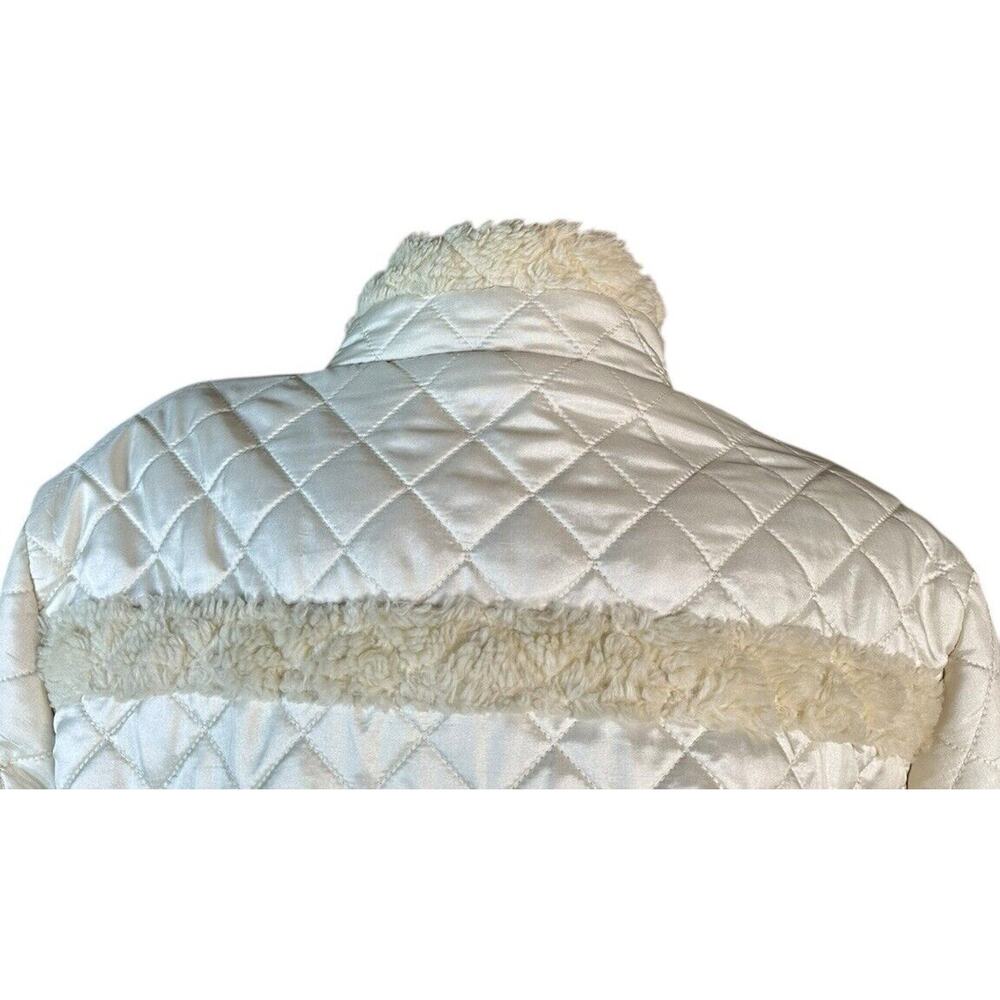 Athleta Womens Quilted Jacket Ivory Sherpa Faux Fur Trim Pockets Full Zip Sz XL - Picture 7 of 11